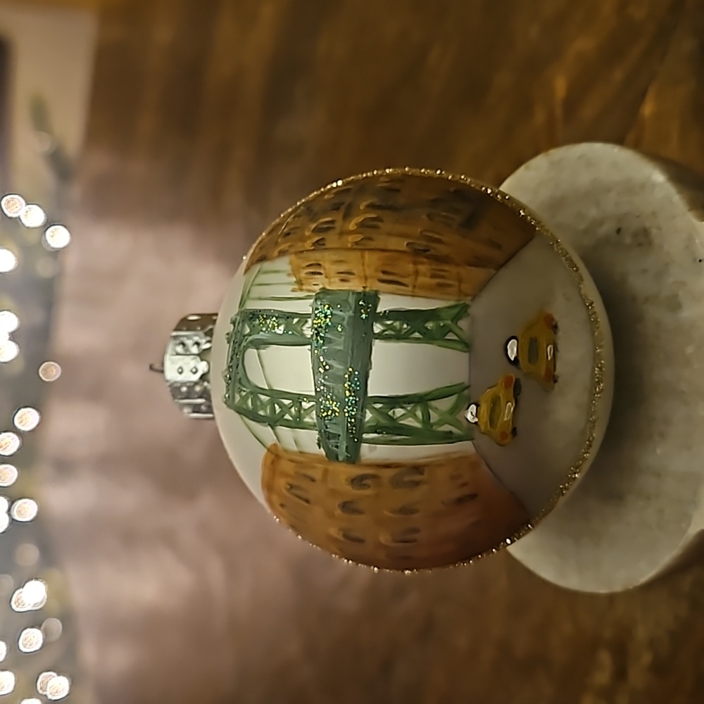 Hand painted Brooklyn Bridge Dumbo glass ornament
